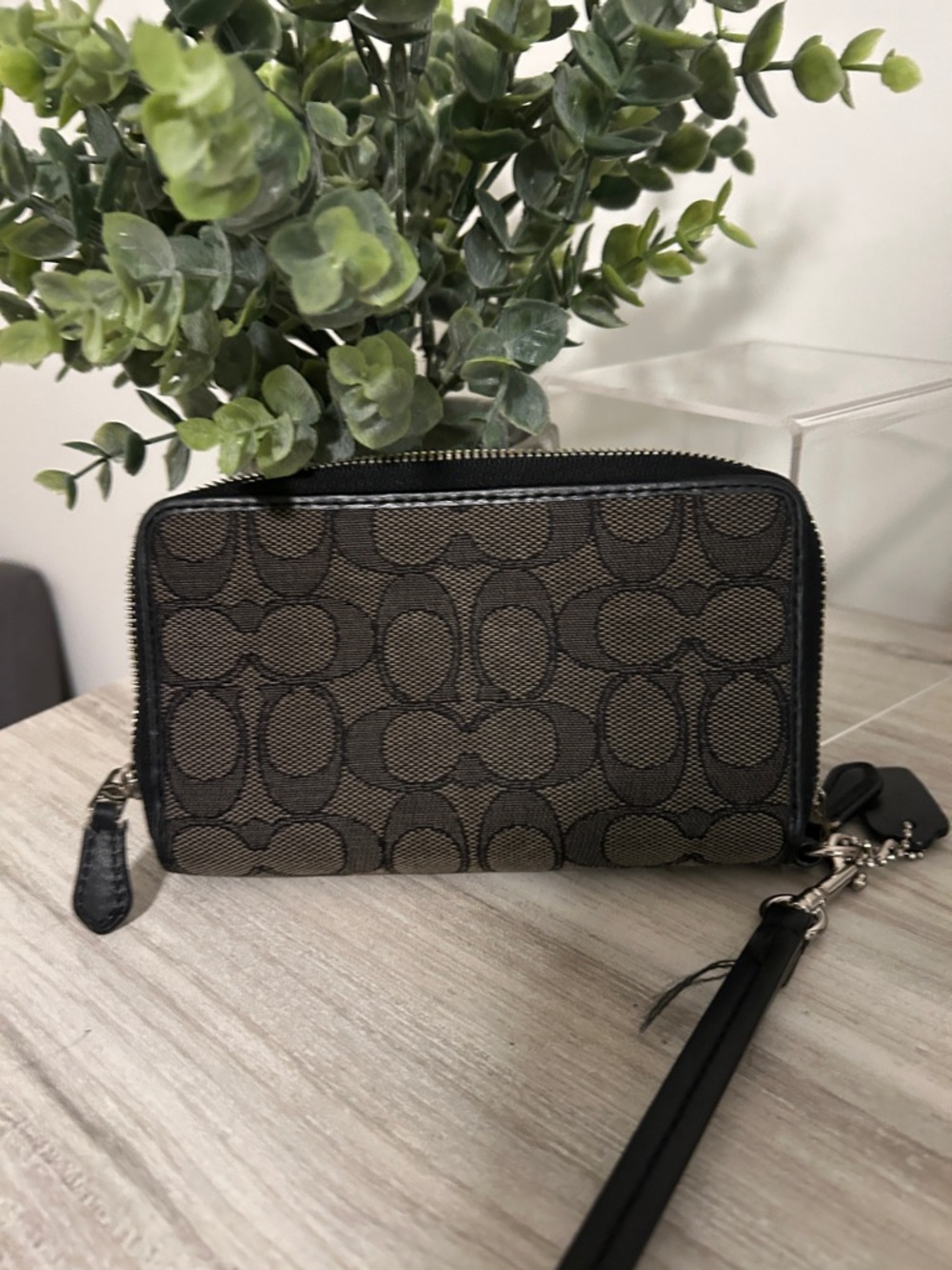 Coach Signature Canvas Double Zip Wristlet with Black Trim - Picture 4 of 7